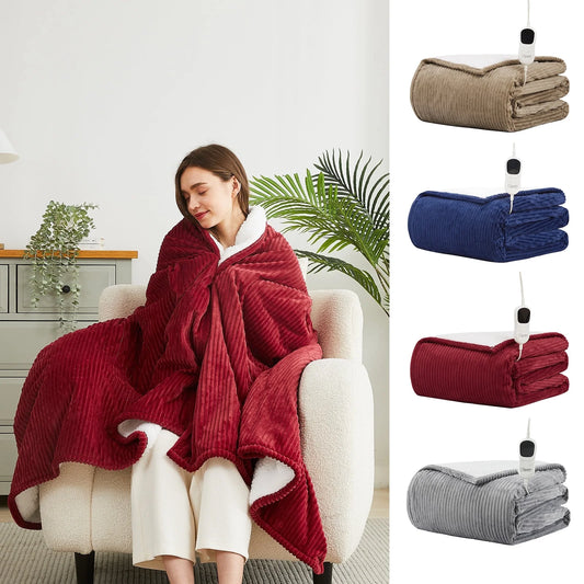 Electric Heated Throw Blanket, Flannel & Sherpa Cozy Soft Electric Throw with 5 Heat Settings & 4 Hours Auto -Off, 50X60 Inch, Red